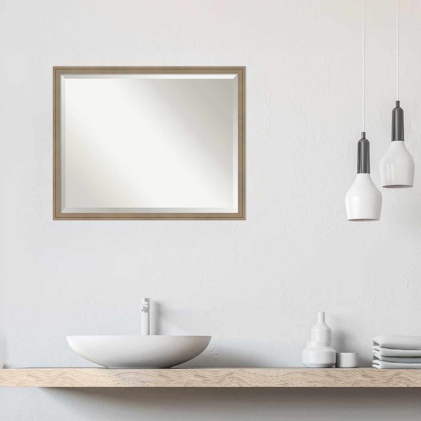 Amanti Art Brown Wall Mirror 24x30 Florence Light Brown Rectangle Bathroom Mirror for Wall Decor Living Room, Large Casual Frame, Hangs Horizonally and Vertically, Bathroom Decor, Beveled Edge from WI