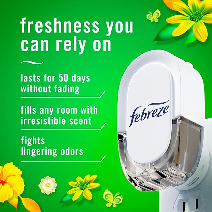 Febreze Plug In Air Freshener, Odor-Fighting Scented Oil Refill, For Home, Bathroom, & Kitchen, Long Lasting, Gain Moonlight Breeze and Gain Original Scents, 0.87oz Refills, 4 Count (2 of Each Scent)