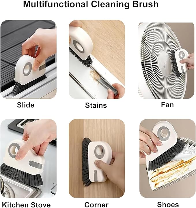 2 in 1 Groove Cleaning Brush Window Track Cleaning Tools, Multifunction Crevice Brush with Hard Bristle and Hidden Scraper, Kitchen Brush Window Track Cleaner for Sliding Door Track, Sill (Orange)