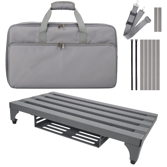 SOYAN 22 x 12.5 Aluminum Alloy Guitar Pedal Board with Power Supply Tray, Carry Bag & Mounting Tapes Included (Gray, APB-22GY)