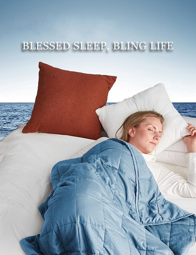 BB BLINBLIN Cooling Weighted Blanket Heavy Blanket for Cool & Restful Sleep, Premium Soft Material and Glass Beads (Blue, 80''x87'' 20lbs), Two Persons(90~160lb) Sharing Use on Queen/King Bed