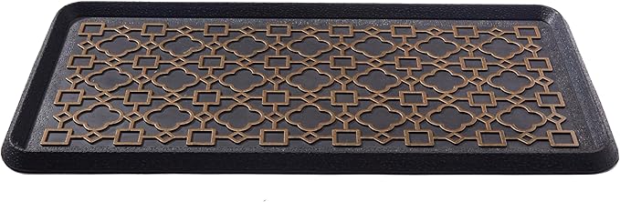 HF by LT Mosaic Tile Rubber Boot Tray, 32 x 16 inches, One-Piece Seamless Construction, Durable Vulcanized Rubber, Year Round Use Indoors/Outdoors, Black with Brushed Brass