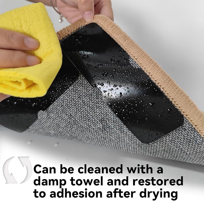Rug Carpet Non Slip Grippers, Reusable Double Sided Carpet Tape Pads, Strong Adhesive Grippers for Area Rugs, Keep Corners Flat, No Damaging for Floor Removable, 8Pcs