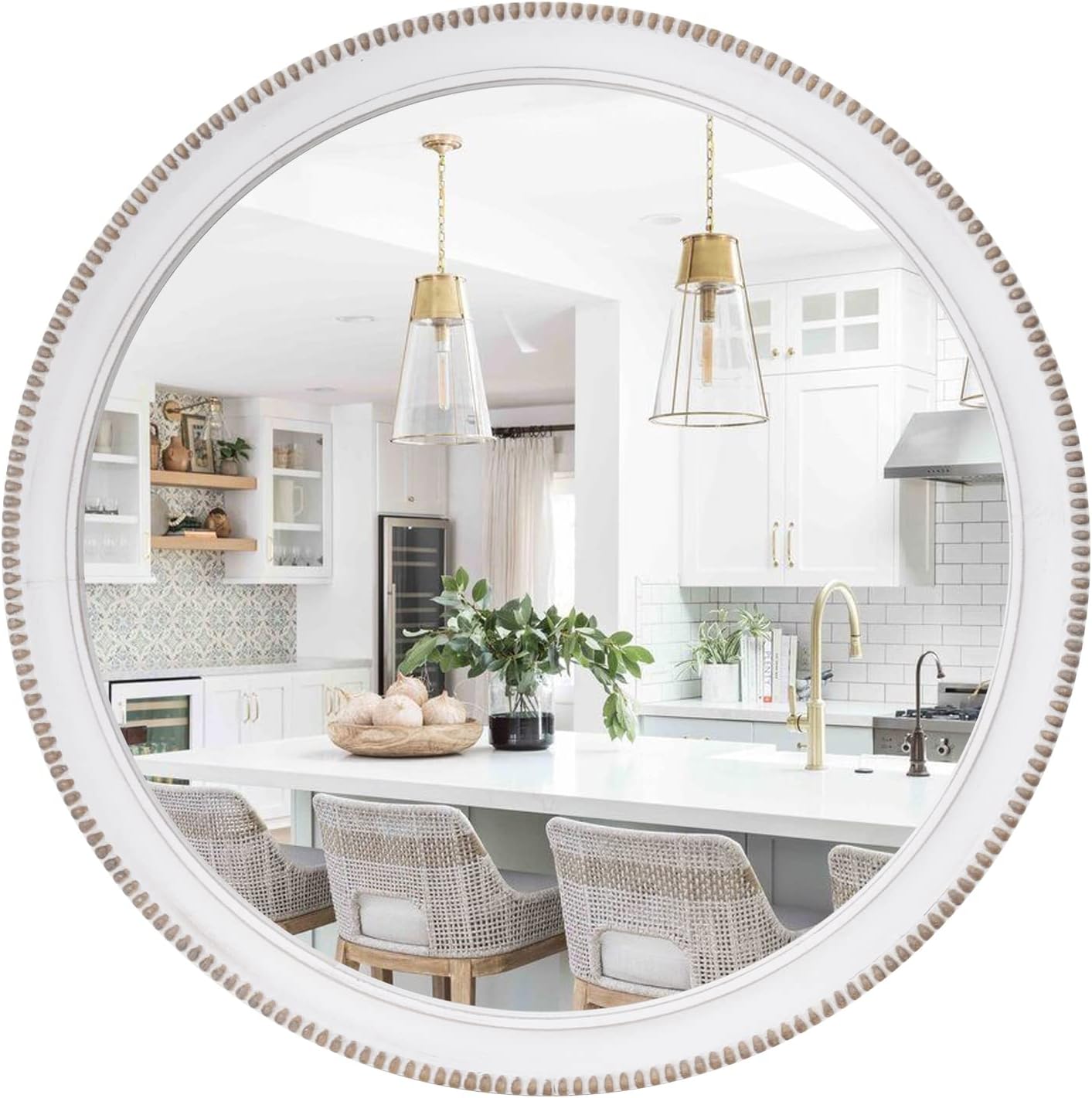 sawsile Wood Circle Mirror,Rustic Farmhouse Wall Mirror 32 inch Round Morden Decoration Wood Large Mirror White Accent Mirror for Bedroom,Living Room