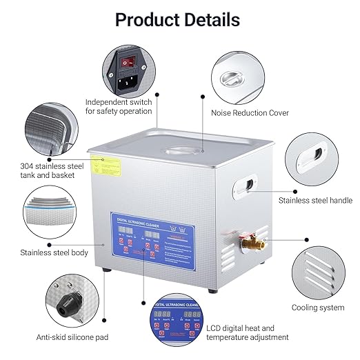 10L/2.64Gal Heavy-Duty Ultrasonic Cleaner 240W 40kHz - Industrial-Grade Heated Cleaning Machine with Digital Timer, for Watches, Eyeglasses, Jewelry, Dental Tools & Industrial Parts