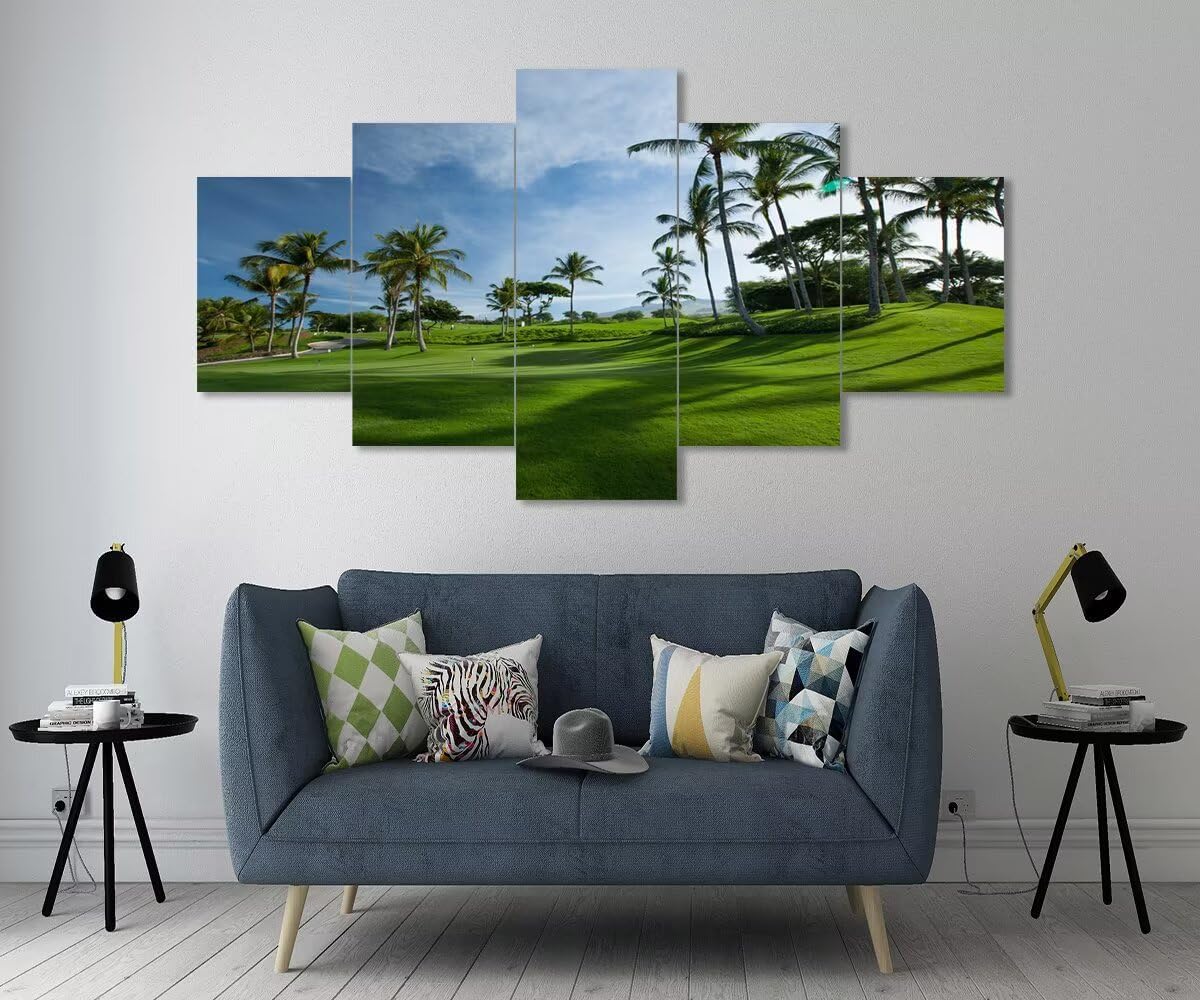 Hawaiian Golf Courses Canvas Wall Art for Office Living Room Bedroom Bathroom Home Decorations Hawaii Maui Island Pictures Posters Framed Artwork Ready to Hang(60''W x 40''H)