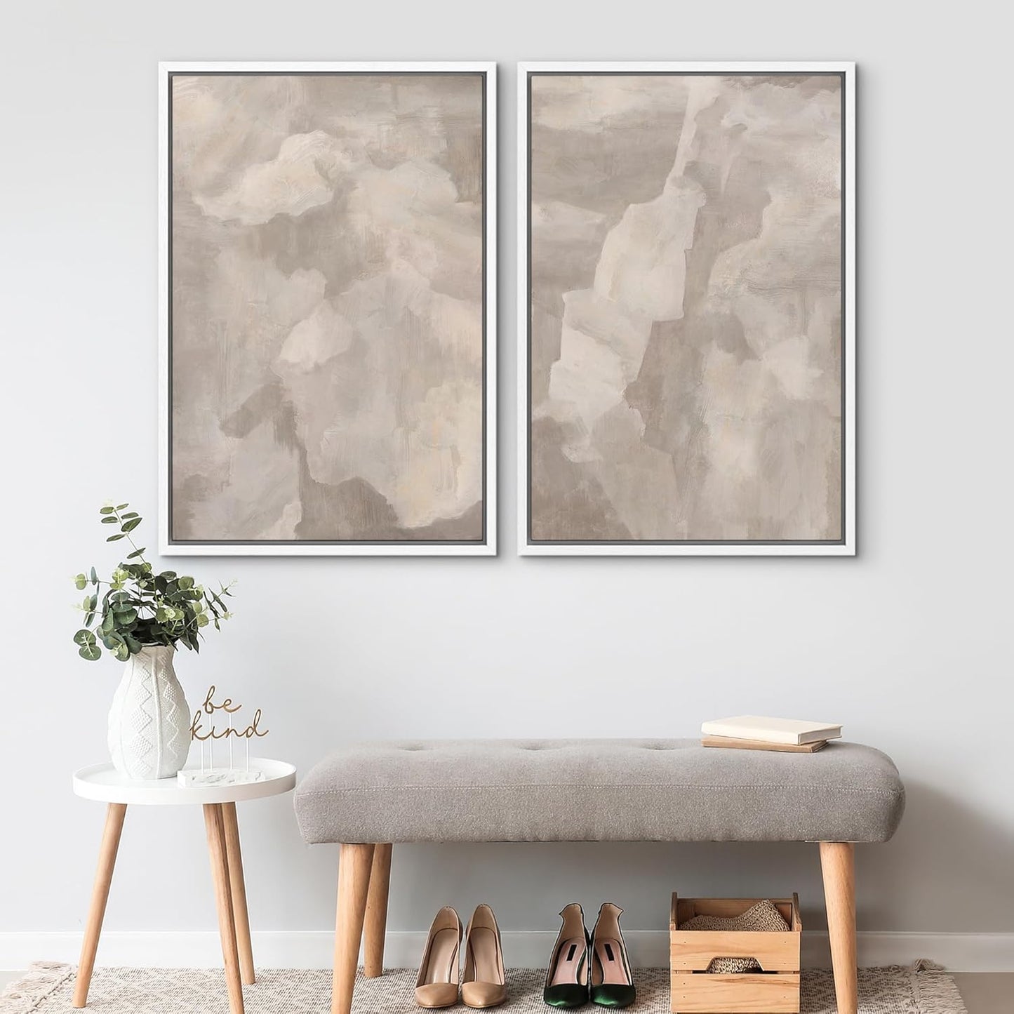SIGNWIN Framed Canvas Print Wall Art Textured Abstract Earthy Beige Tones Illustrations Modern Art Decorative Contemporary for Living Room, Bedroom, Office - 24"x36"x2 White