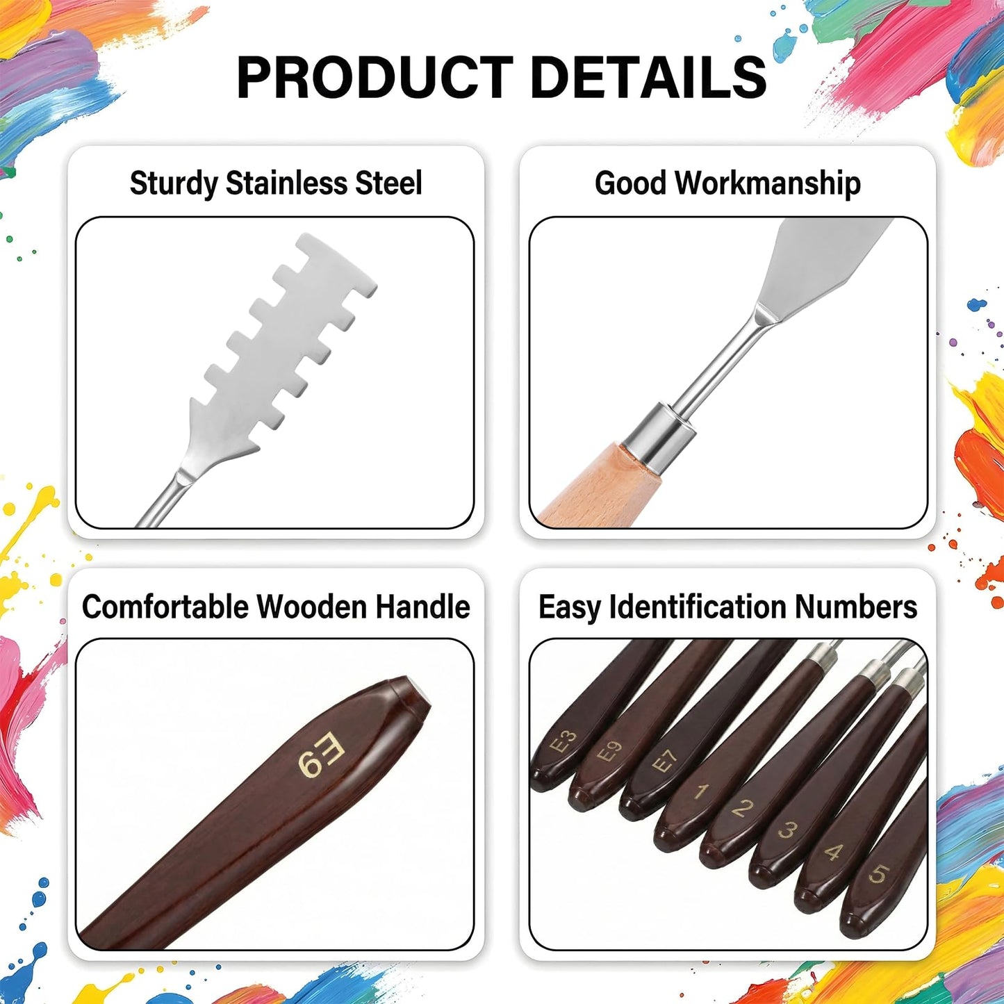 HANLANXUE 29 Piece Palette Knife Set, Numbered Paint Spatula Stainless Steel with Wooden Handle for Acrylic and Oil Painting Textured Art Supplies Canvas