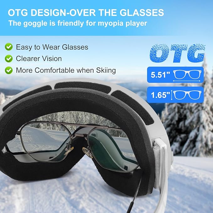 EXP VISION Snowboard Ski Goggles Men Women Youth, Anti Fog OTG Winter Snow Goggles Spherical Detachable Lens