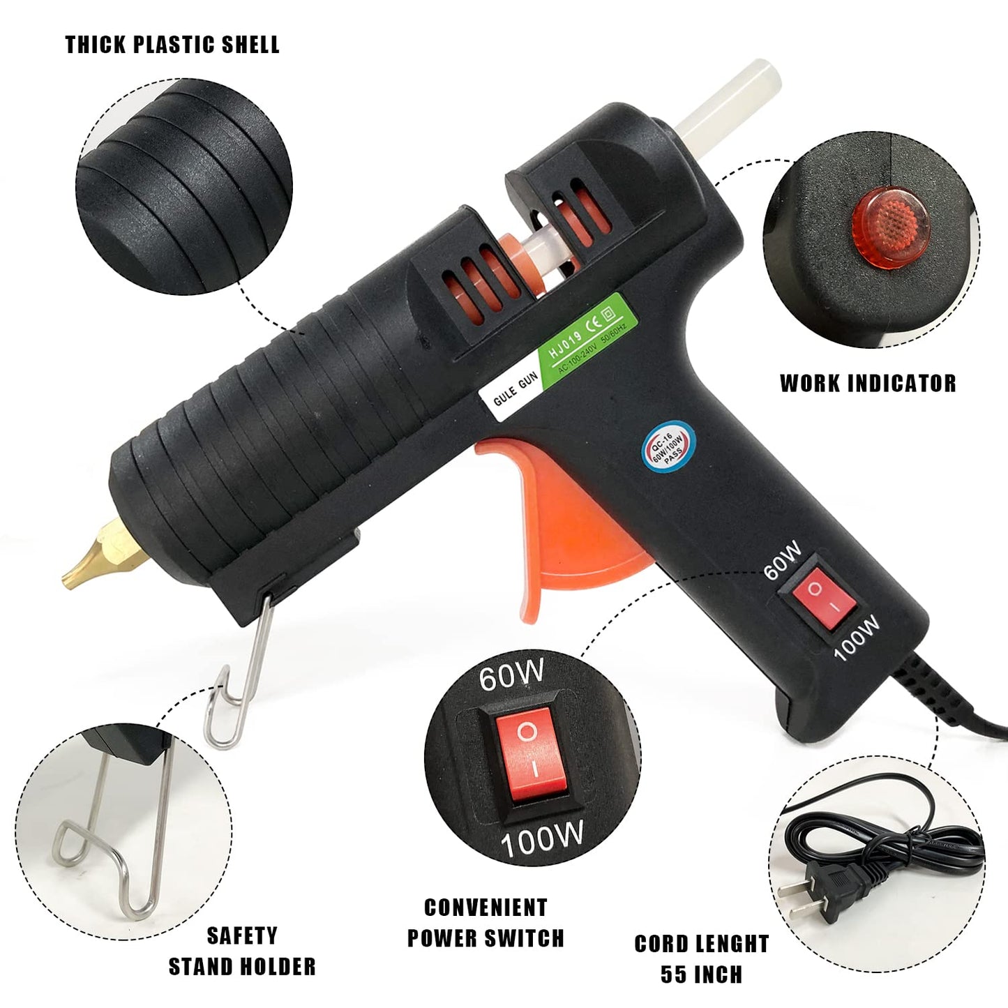 Hot Glue Gun,Full Size High Temperature Glue Gun Kit with 12 Clear Glue Sticks, 60/100W. For Craft School DIY Art Home and Quick Repair -BLACK