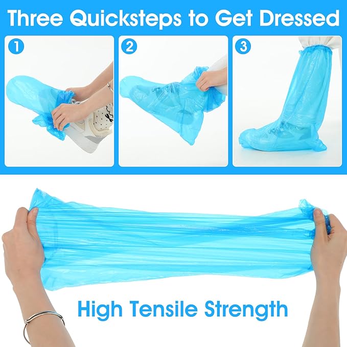 50 Pcs Disposable Waterproof Shoe Covers Non-Slip Overshoes for Men Women 19.7x15.4 Inches Blue Reusable for Rain Snow Outdoor Indoor Activities