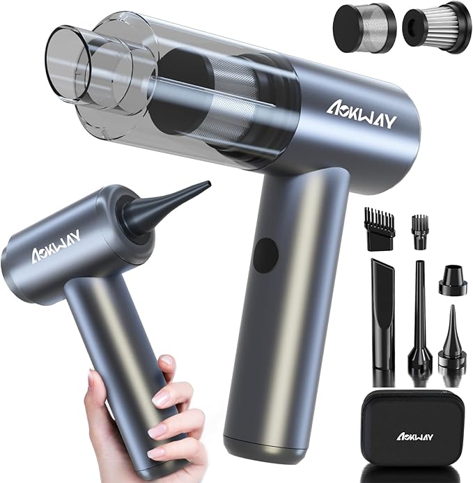 aokway Mini Vacuum Cleaner for Car, 15000PA Powerful Suction, Rechargeable Small Car Vacuum Portable Cordless, Handheld car Vacuum Cleaner & Air Duster for Home, Desk,PC, Keyboard