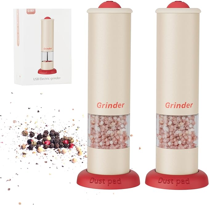Christmas Gift/Deal Electric Salt and Pepper Grinder Set, USB Rechargeable Adjustable Coarseness Automatic Salt Pepper Mill Shakers/Grinder Kitchen Spice Mill, Home Chefs Idea for House Warming