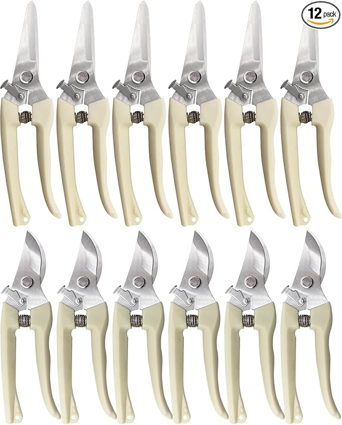Pruning Shears for Gardening - 12 Packs Stainless Steel Garden Shears for Cutting Flowers Stems, Plants, Bonsai, Fruits Picking (Yellow)