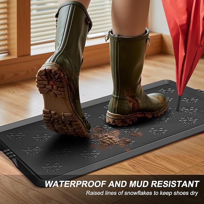 Azadx Rubber Boot Tray, Shoe Trays for Entryway, Versatile Boot Mat Tray with Raised Edge, Rubber Door Mat for Outdoor Doormats, 16x32 Inch 2 Pack