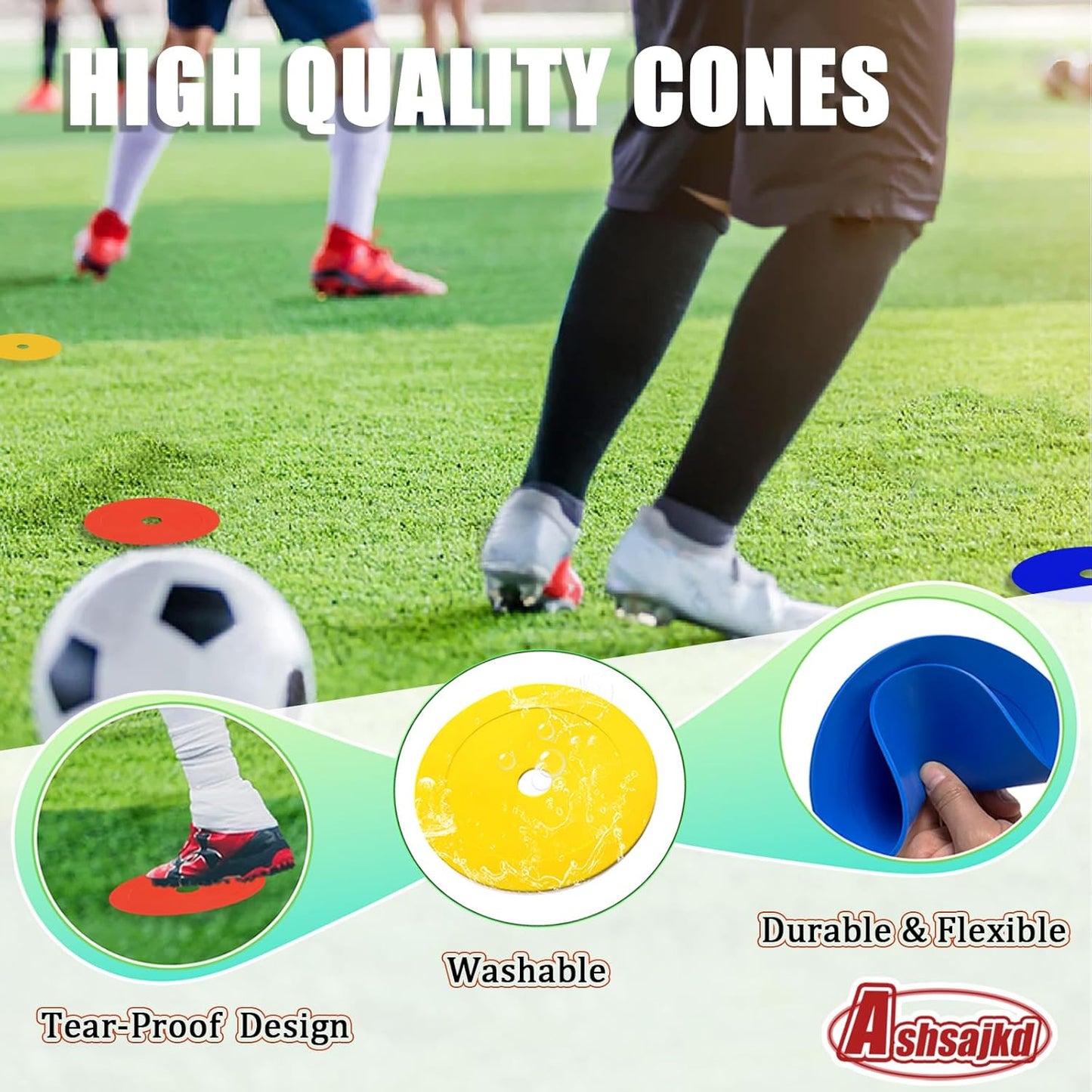 48 Pack 6 Inch Flat Soccer Cones, Multicolor Non-Skid Spot Markers with Holes, Flat Cones for Sports Training, Football, Baseball, Agility Training Equipment