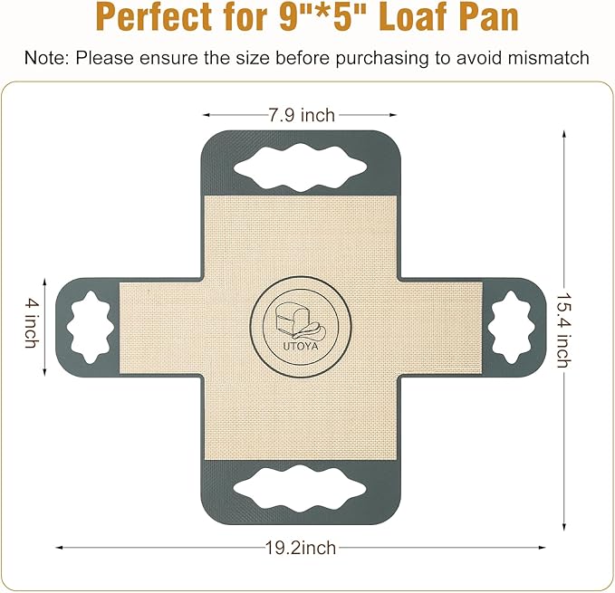 2 Pcs Reusable Silicone Bread Loaf Pan Liner, Food Grade BPA Free Bread Baking Mat, Non-Stick and Heat Resistant Dough Transfer Tool, Sourdough Sling with 4 Handles, Fits 9x5" or 1.5Lb Loaf Pans