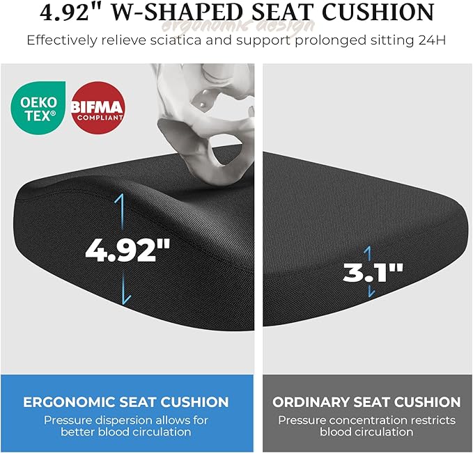 Ergonomic Office Chair - Office Desk Chair with Adjustable Lumbar Support - Mesh Comfy Chair with Flip-Up Arms - Heavy Duty Gaming Chairs for Adults Home and Business