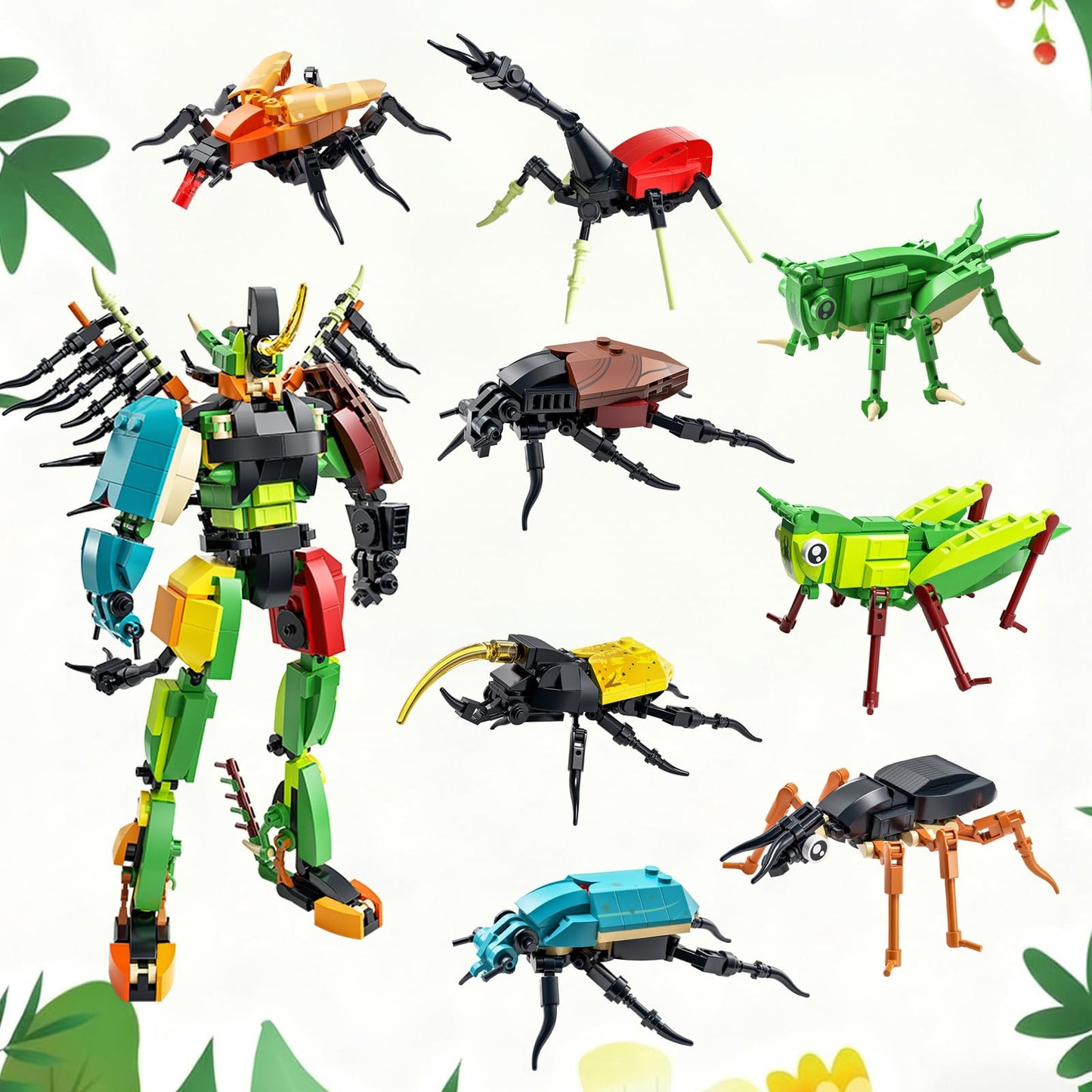 Flubecrux Bugs Insects Collection Building Sets, 8 in 1 Animals Party Favors Toys for Kids, Bugs Building Kits Nature Home Display Decor, Birthday Xmas Gift Idea for Boys and Girls 6 8 12+