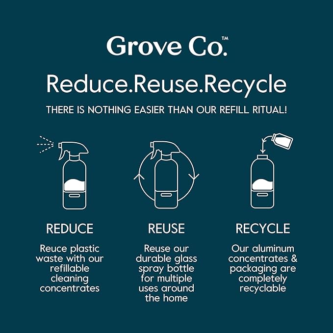Grove Co. Tub and Tile Cleaner, Refill Concentrate (6 x 1 Fl Oz) Plant-Based Household Cleaning Supplies, No Plastic Waste, 100% Natural Lemon & Eucalyptus Fragrance, 3 x 2 Pack Refills