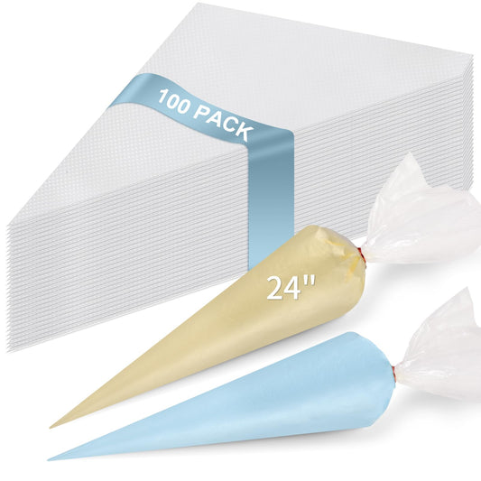 24 Inch Extra Large Piping Bags Disposable, 100 Pieces Icing Bags, Tipless Piping Bags, Thickened Pastry Bags, Non-Slip & Anti-Burst, Frosting Piping Bags for Cakes Cookies Decoration