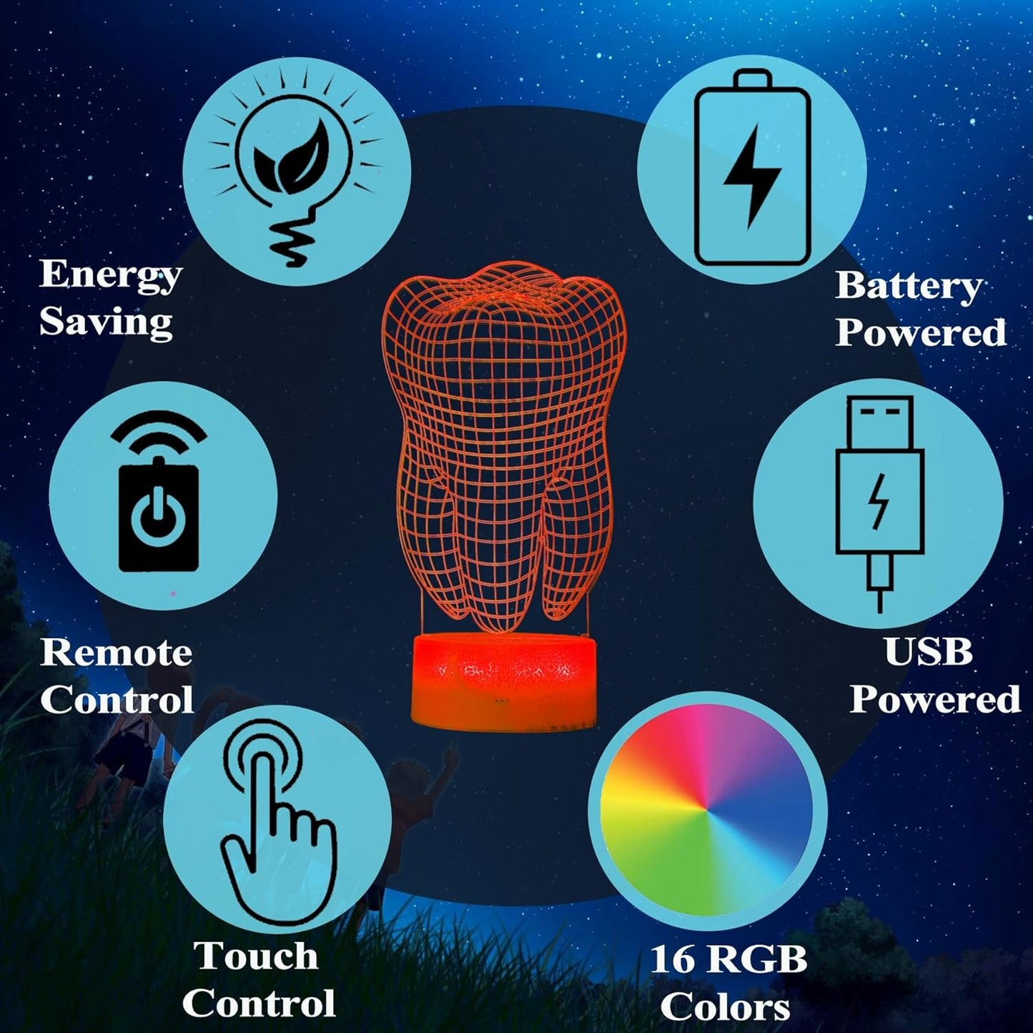 Dental Gifts, 3D Tooth Night Light, 3D Illusion Lamp, 16 Colors Changing, Remote Control, Dimmable, Living Room Decoration, Xmas Tooth Model Gifts