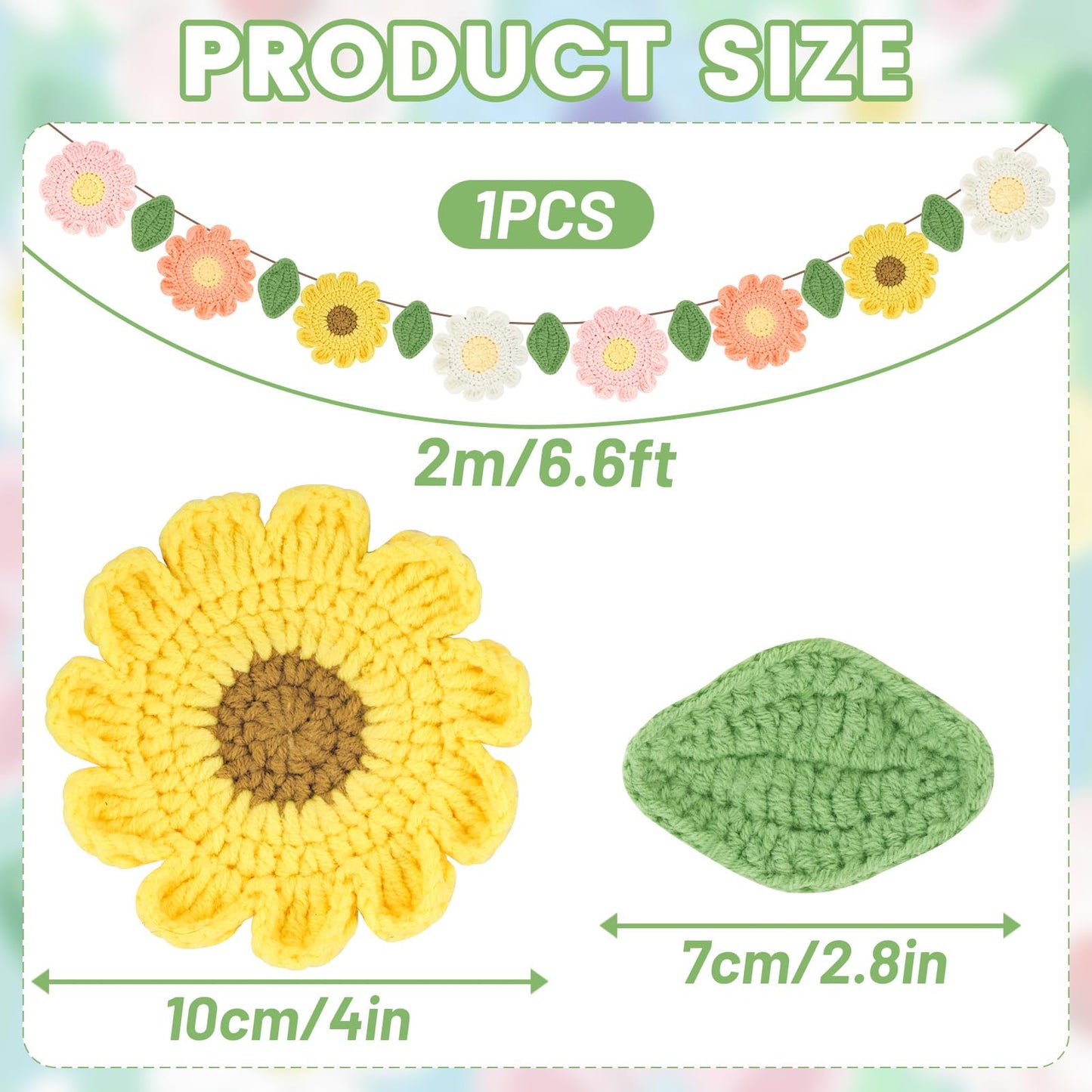 OBBOLO Handmade Crochet Flower Garland, Felt Flower Garland for Girl Nursery Decor, Daisy Garland for Birthday Party, Boho Room Wall Hanging Decoration, Girl 1st Birthday Decor