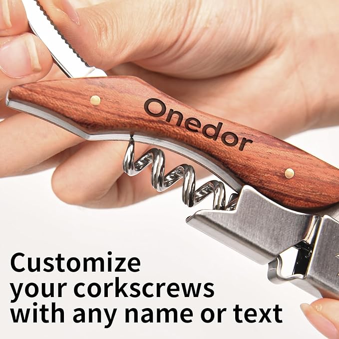 Wine Opener, Wine key, Corkscrew, Wine Bottle Opener w/Foil Cutter and Cap Remover for Servers, Bartenders, Waiters, Sommelier, Wine lover (Brown, Customize)