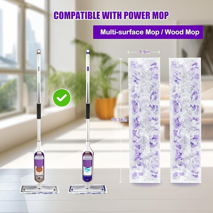 30 Pack Power Mop Pads Compatible with Swiffer Power Mop Refills, Disposable Multi-Surface Power Mop Refills for Swiffer Wet Pads Refill, Cleaning Supplies for Swiffer Power Mop Pads, Unscented