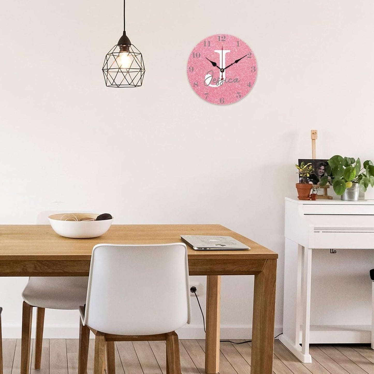 Rose Gold Glitter Name Wall Clocks for Walls,Decorative Kids Wall Clocks Battery Operated 12 inch,Monogram Wood Wall Clock for Nursery Kids Bedrooms Boys Girls Playroom Decor,Custom Kids Gifts, Style