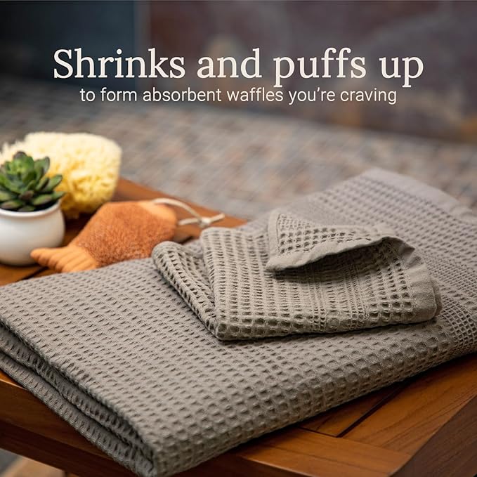 GILDEN TREE Waffle Towel Set Quick Dry Thin | 2 Bath Towels | 2 Hand Towels | 2 Washcloths, Classic Style (Stone)