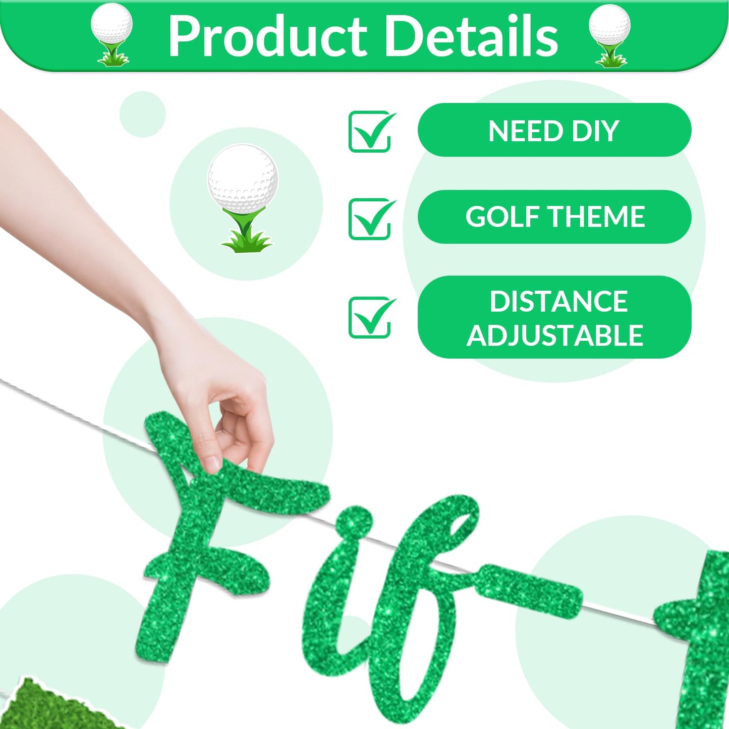 Golf 50th Birthday Party Decorations Fiftee Golf Banner Fif Tee Cake Topper Golf Theme Cupcake Toppers Garland Pom Poms for Women Men Sports 50th Birthday Party Supplies