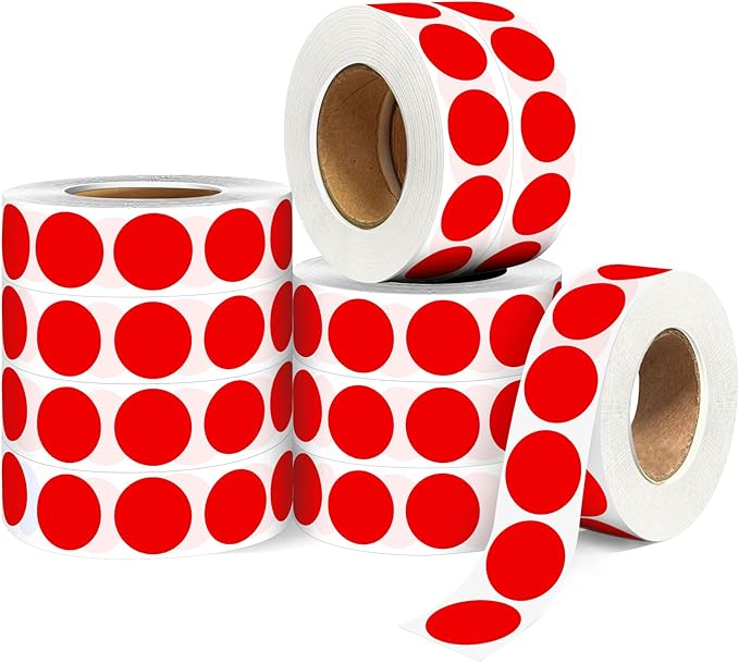 10Rolls 10000PCS 0.75 Inch Small Red Sticky Tags, Permanent Sticky Dot Color Code Labels in Dispenser Box,Circle Blank Labels Total for Documents, Inventory,Calendars, CDs,Garage Sales
