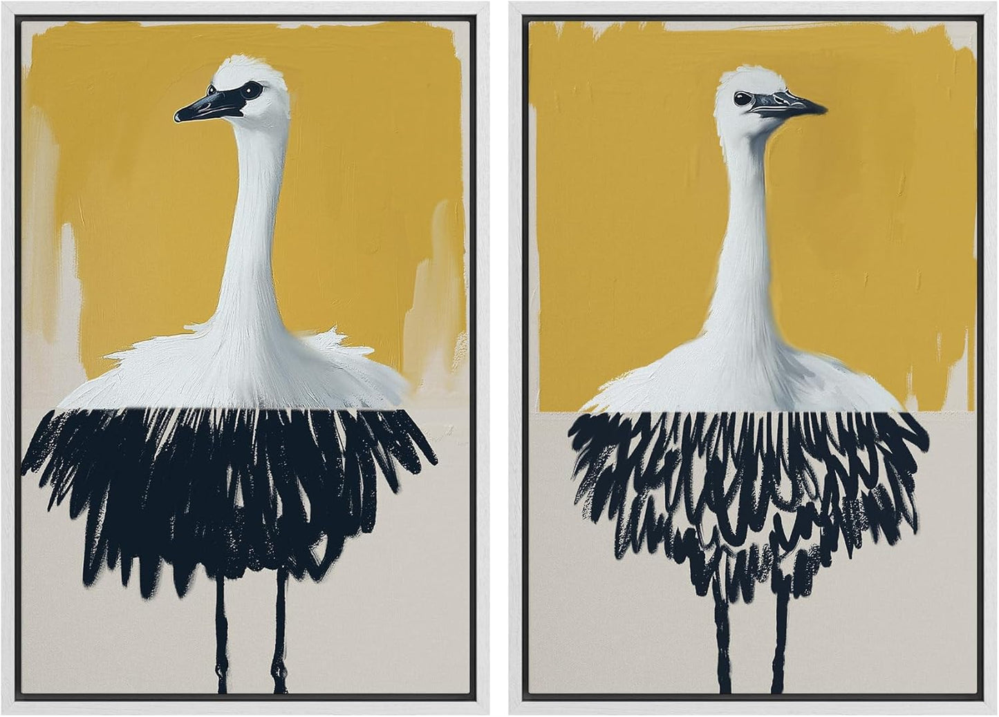 SIGNWIN Framed Canvas Print Wall Art Set Minimalist Crane Portrait Modern Bird Illustrations Modern Art Rustic Minimal for Living Room, Bedroom, Office - 16"x24"x2 White