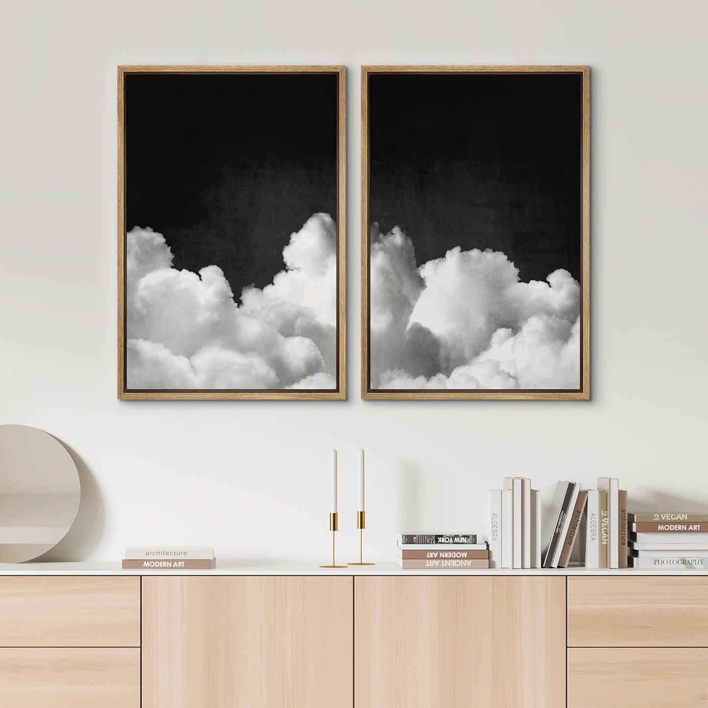 SIGNWIN Framed Canvas Print Wall Art Moody Black and White Cloud Illustrations Modern Art Decorative Contemporary for Living Room, Bedroom, Office - 16"x24"x2 Natural