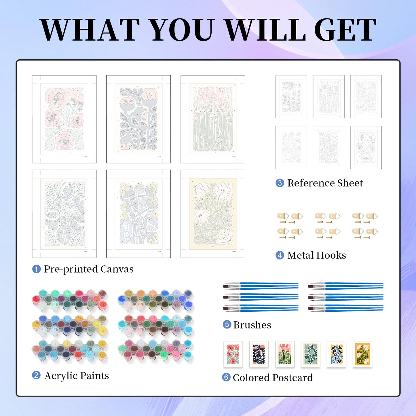 6 Pack Paint by Numbers Kit for Adults Beginner, Flower Adult Paint by Number Kits on Canvas Without Frame, Easy Flowers DIY Acrylic Oil Painting by Numbers Kits, Perfect for Home Decor 8x12 Inch