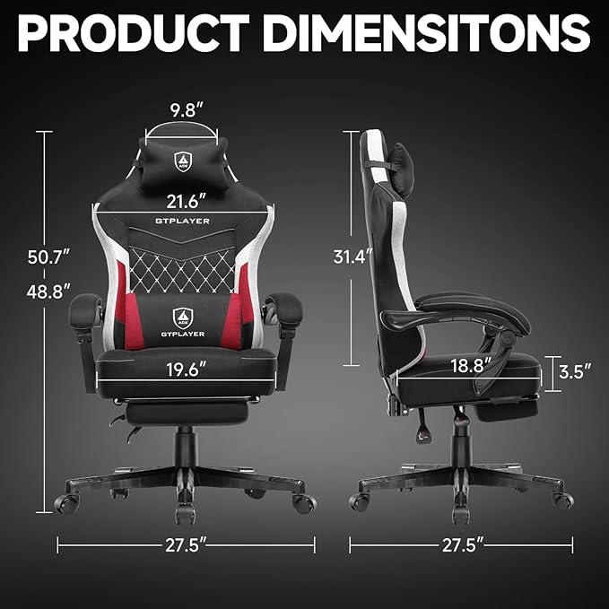 GTPLAYER Gaming Chair, Fabric Computer Office Chair with Pocket Spring Cushion, Ergonomic Office and Gaming, Video Gaming Chair with Linkage Armrests, High Back Desk Chair with Adjustable Recliner