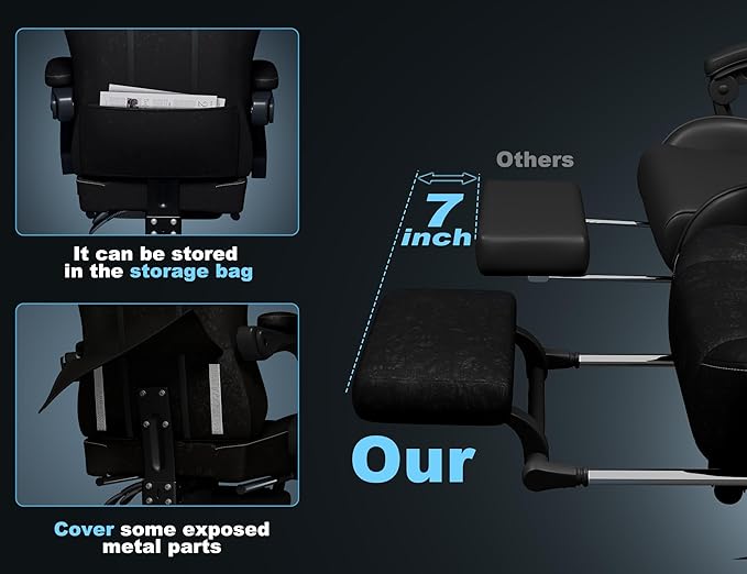 Gaming Chair Breathable Leather with Pocket Spring Cushion,Wide and High Ergonomic Office Chair with Headrest,Computer Gaming Chair with Footrest for Adult and Teen,Black