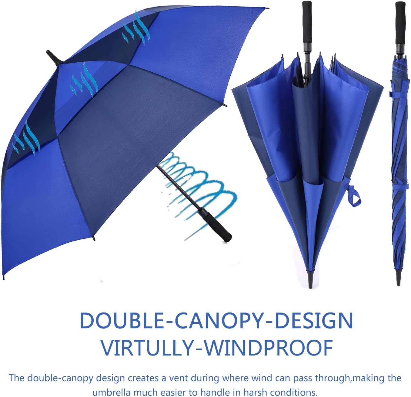 MRTLLOA Extra Large Golf Umbrella, 54/62/68/72 Inch Automatic Open, Oversize Double Canopy Vented Windproof Waterproof Sports Umbrellas for Rain