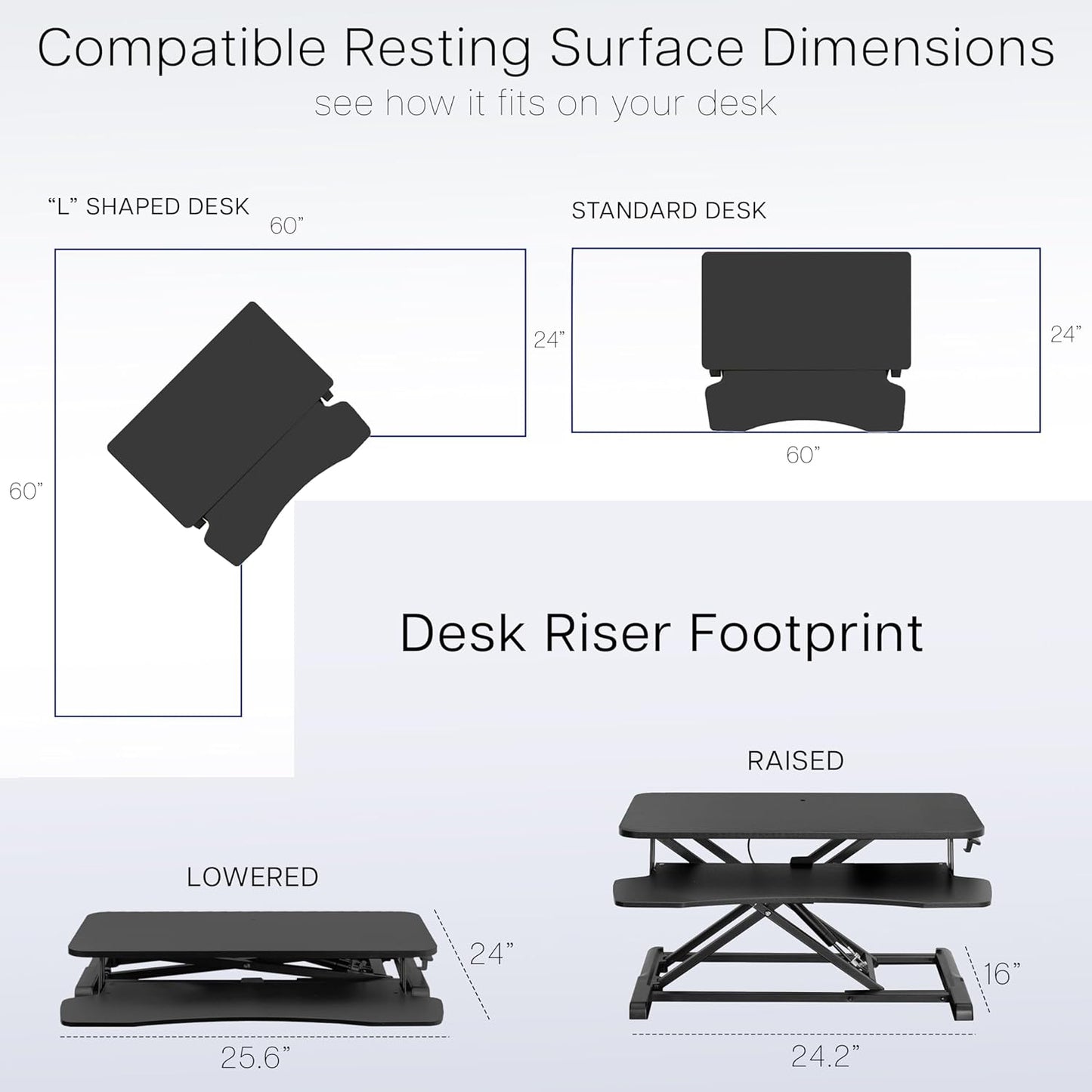 VIVO 26 inch Desk Converter, K Series, Height Adjustable Sit to Stand Riser, Dual Monitor and Laptop Workstation with Keyboard Tray, Gray Top, Black Frame, DESK-V026KG
