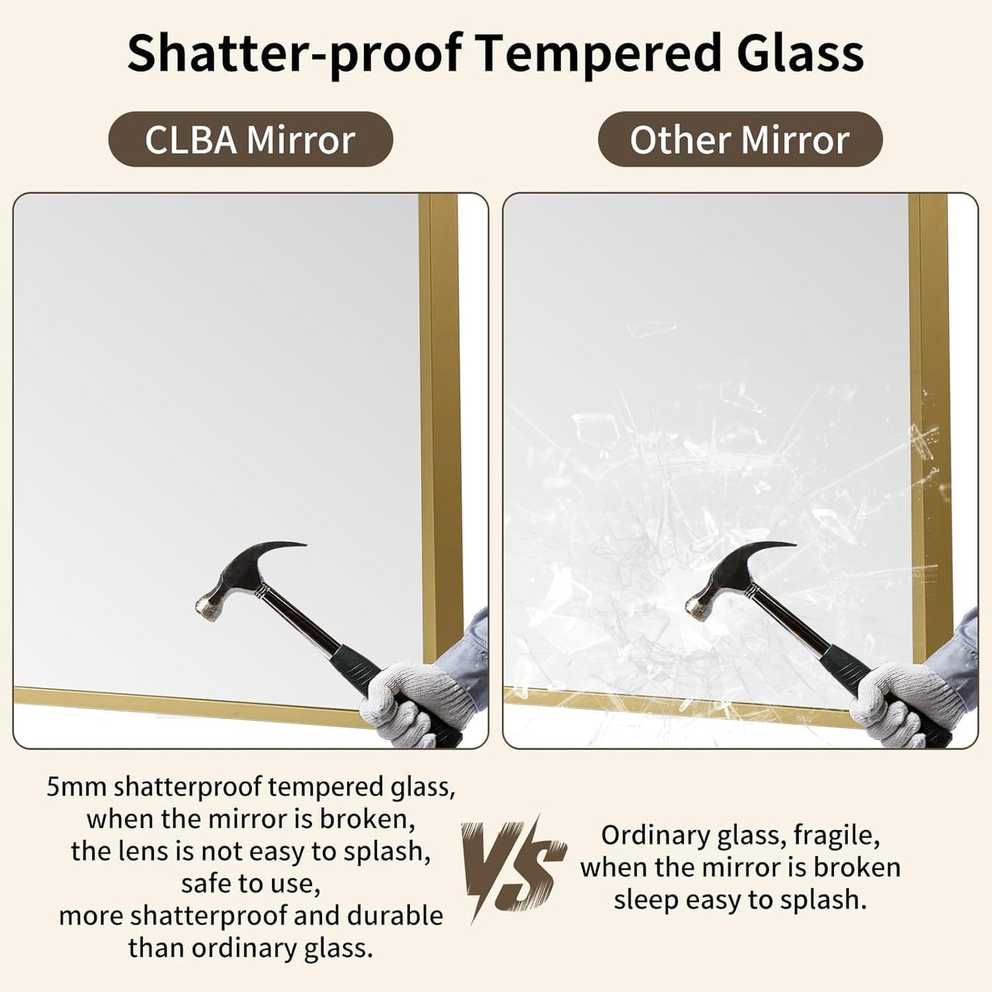 Brushed Gold Mirror, 22x30 Inch Aluminum Framed Rectangle Mirror, Anti-Rust, Tempered Glass, Square Corner Wall Mirror for Over Sink, Vanity, Bedroom, Entryway, Horizontal/Vertical