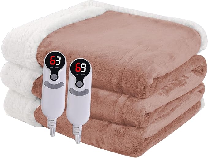Heated Blanket Electric Blanket Queen Size 84''x90'' with 9 Heating Levels, 1-10 Hour Auto Shut Off, Machine Washable, Dual Controller Soft Warming Blanket for Couch, Bed, Office - Cozy Pink