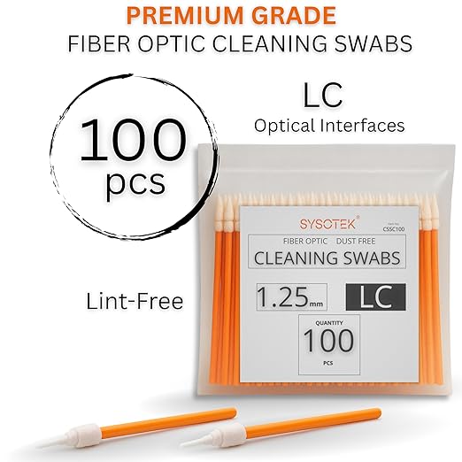 Fiber Optic Cleaning Swabs - 100 pack - LC 1.25mm - For Cleaning Optical Components. Lint Free Anti-Static Swabs, Cleaning stick for Ports and Adapters, LC Connector Cleaner Tool for Field Use