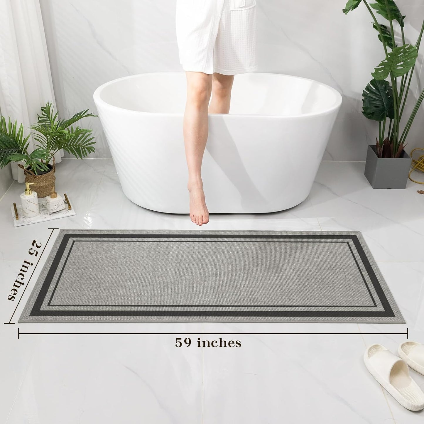 chakme Bathroom Rugs Mat 59x24, Ultra Thin Non Slip Bath Mat Large Quick Dry Absorbent Bath Mat for Bathroom Floor, (Dark Grey, 59"x24")
