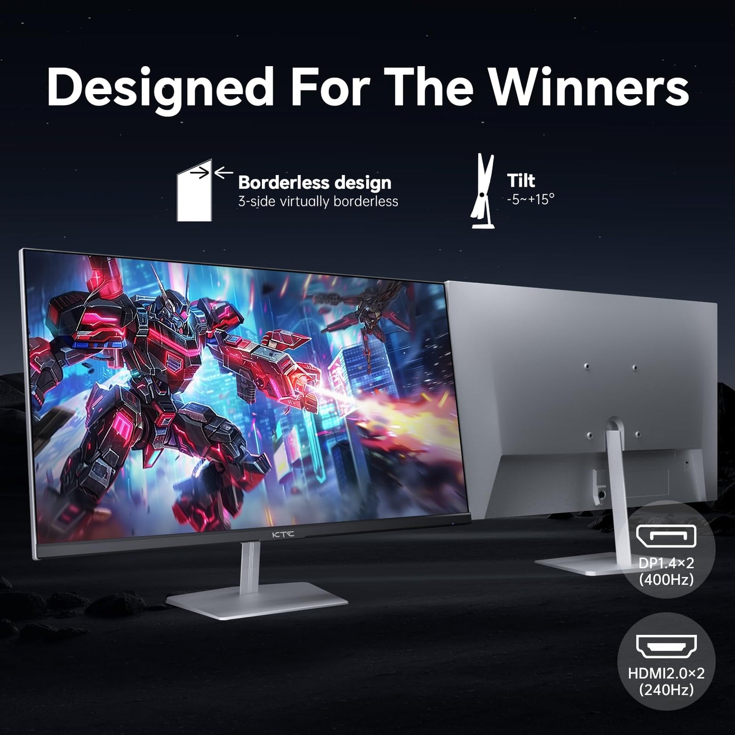 Ktc 24.5 Inch 400Hz 240Hz Gaming Monitor | Fast Ips 1Ms | Fhd 1080P Monitor | Hdr 400 128% Srgb | Hdmi X2, Dp X2 |Tilt Adjustabi