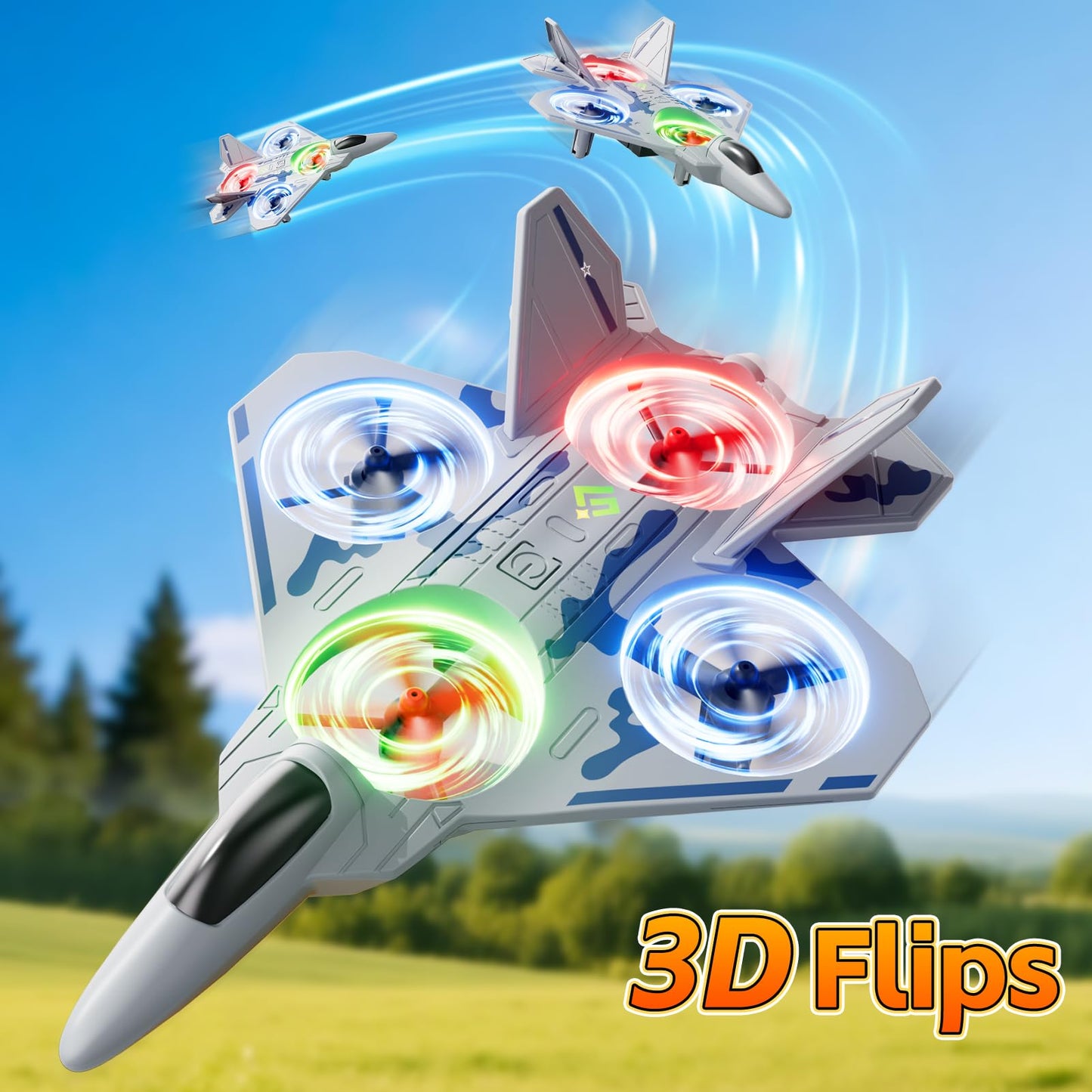 Remote Control Airplane Drone for Kids Ages 4-6-8-10-12, RC Plane Jet Drone with One Key Take Off-Landing, Headless Mode, 360° Flip for Kids Boys Beginners, Outdoor Flying Toys Birthday Gifts for Boys