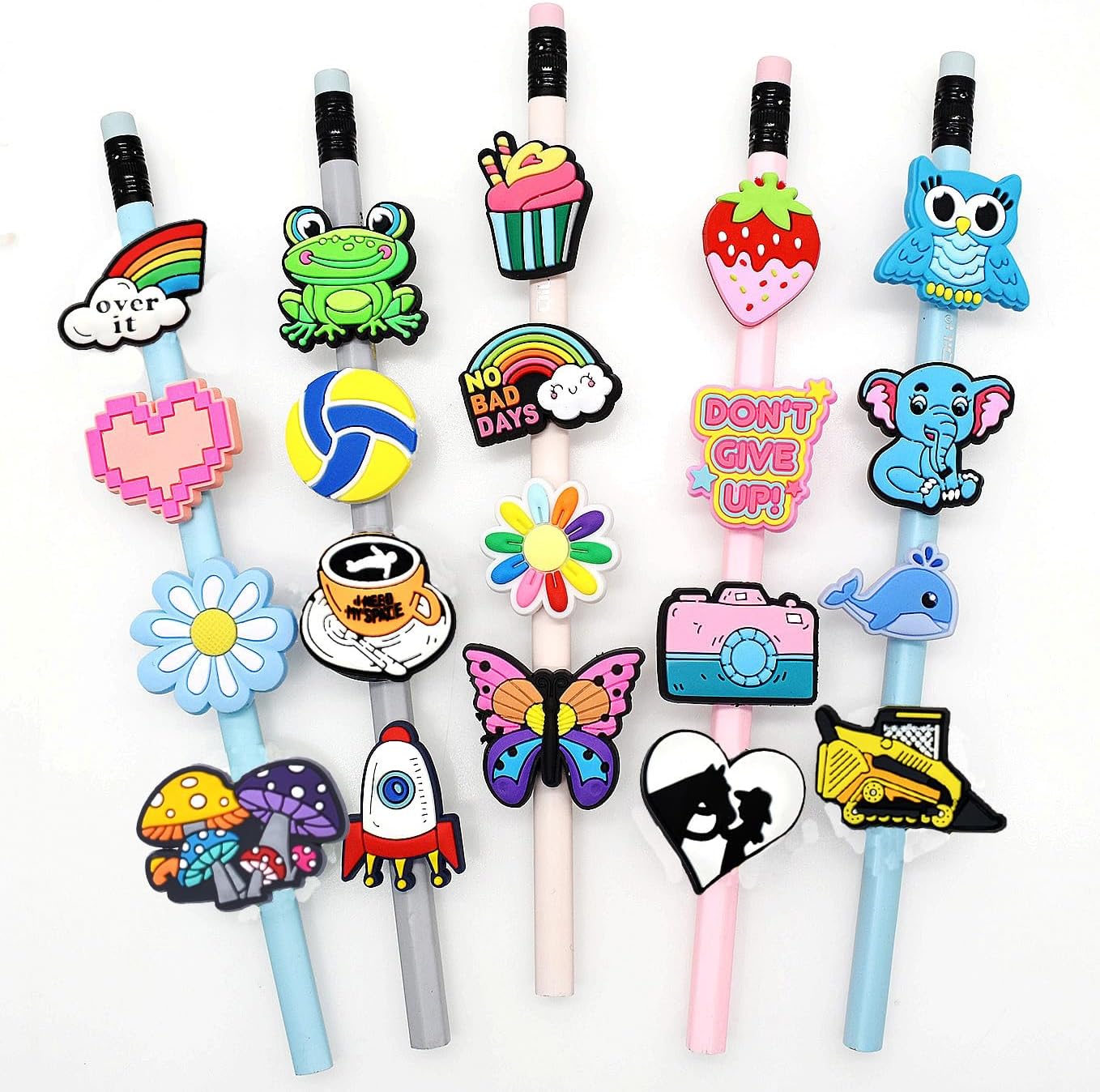 Papacharms Lot Random Different Decorative Pencil Toppers 105Pack Cute Cool Pencil Charms Clips Bulk PVC Pen Topper for School Prize Classroom Reward Student Gifts