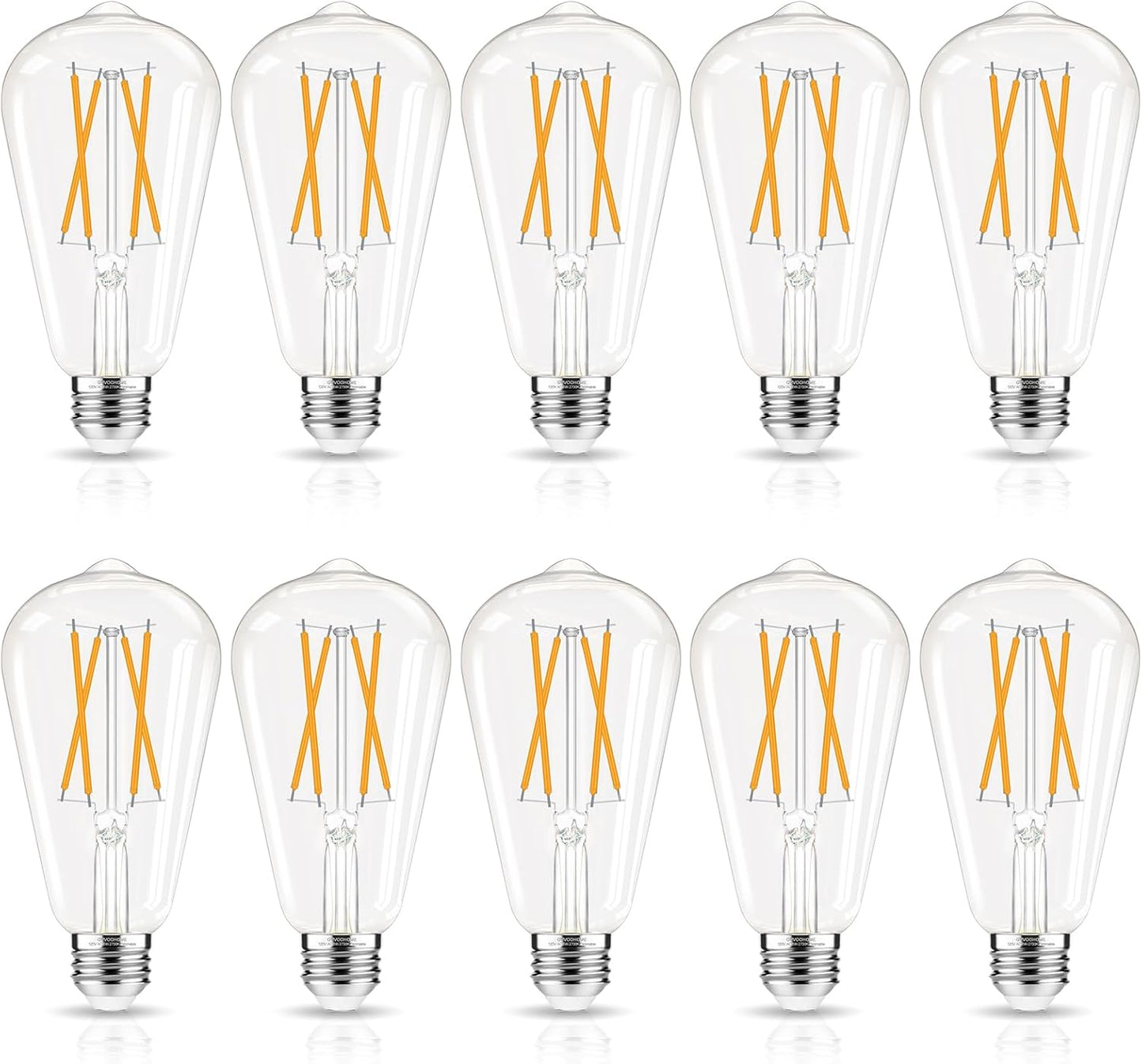 LED Edison Bulbs Dimmable, E26 Bulb 60 watt Equivalent, Soft White 2700K, ST58 Vintage Light Bulbs, 90+ CRI, 6W 600LM, E26 Medium Base, Clear Glass, 10 Pack