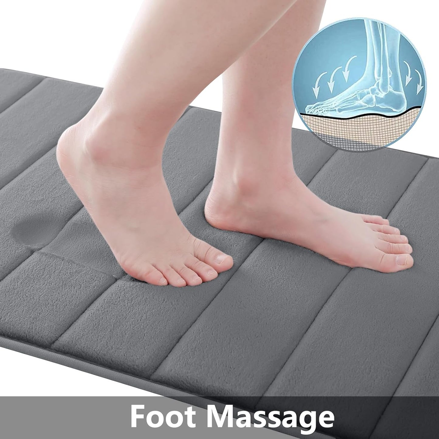 Buganda Memory Foam Bath Mat, 30" x 20", Ultra Soft and Non-Slip Bathroom Rugs, Water Absorbent and Machine Washable Bath Rug for Bathroom, Shower, and Tub, Grey