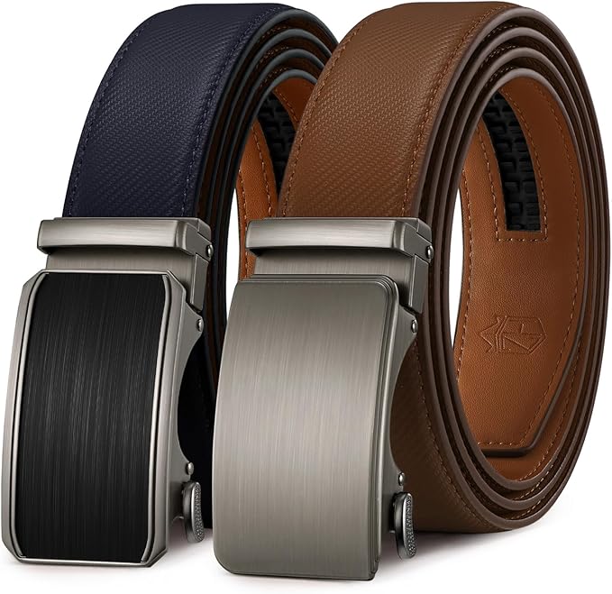 Zitahli Ratchet Belt for Men - 2 Packs Leather Mens belt For Gift Men Dress and Casual,Trim to Fit